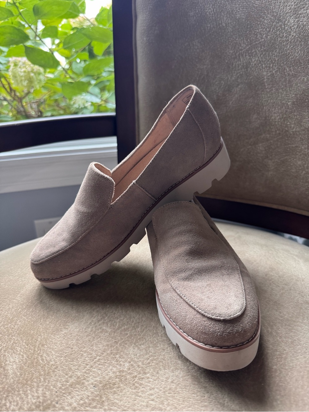 Vionic Kensley Taupe Suede Platform Loafers